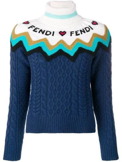 Shop Fendi Knitted Logo Sweater In Blue