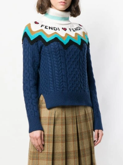 Shop Fendi Knitted Logo Sweater In Blue