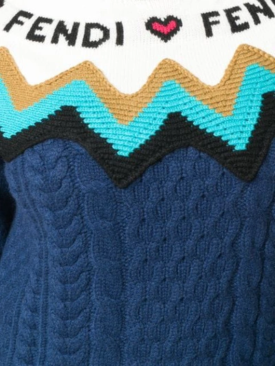 Shop Fendi Knitted Logo Sweater In Blue