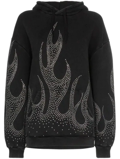 FILLES A PAPA FLAMES CRYSTAL EMBELLISHED COTTON HOODIE - 黑色