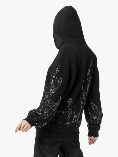 Shop Filles À Papa Crystal-embellished Flame Motif Cotton Hoodie In Black