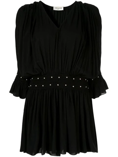 Shop Saint Laurent Stud Detail Gathered Dress In Black