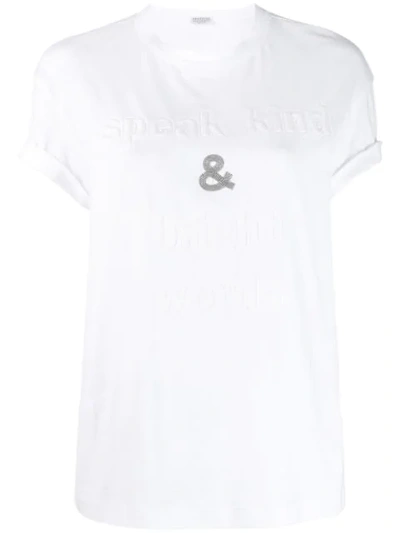 Shop Brunello Cucinelli 'speak Kind Words' T-shirt In Cx690 Bianco