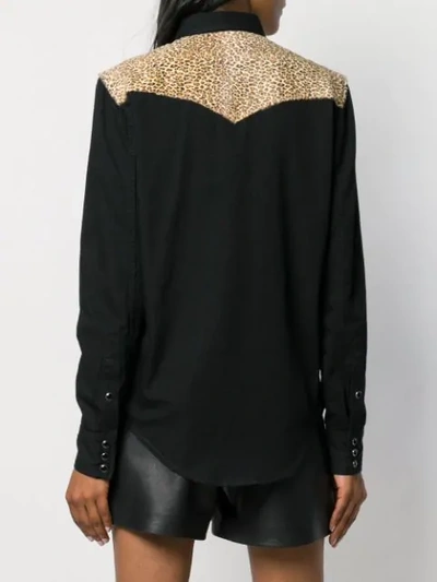 Shop Saint Laurent Leopard Print Panel Shirt In 1078 Black Rinse