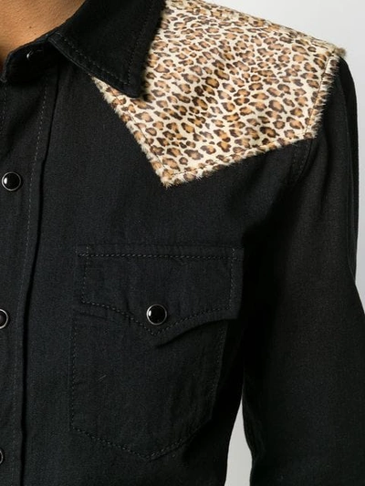 Shop Saint Laurent Leopard Print Panel Shirt In 1078 Black Rinse