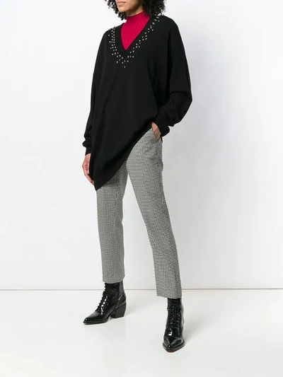 Givenchy Long-sleeve Studded V-neck Oversize Cashmere-blend Sweater In Black