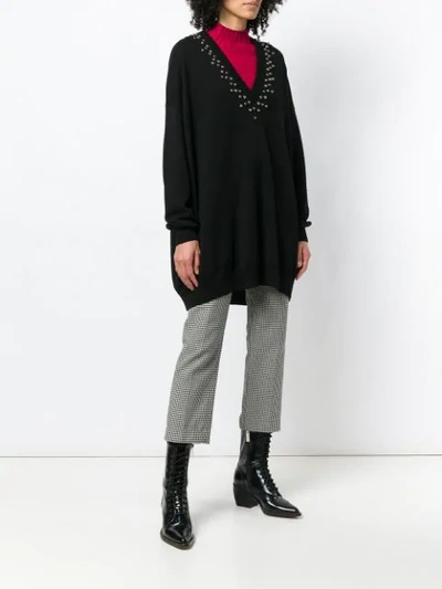 Givenchy Long-sleeve Studded V-neck Oversize Cashmere-blend Sweater In Black