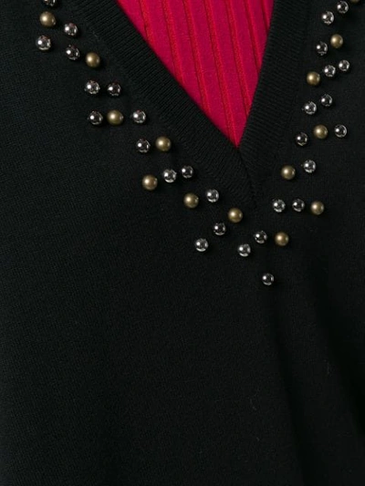 Givenchy Long-sleeve Studded V-neck Oversize Cashmere-blend Sweater In Black