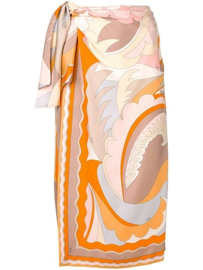 Shop Emilio Pucci Acapulco Silk-twill Wrap Skirt In Orange