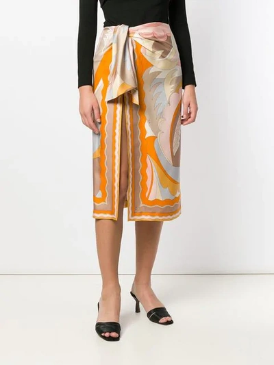 Shop Emilio Pucci Acapulco Silk-twill Wrap Skirt In Orange