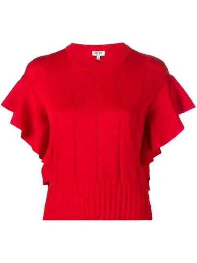 Shop Kenzo Ruffle-trimmed Knitted Top In Red