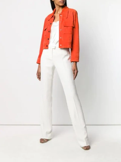 Shop Roberto Cavalli Mirror Snake Flared Trousers In White