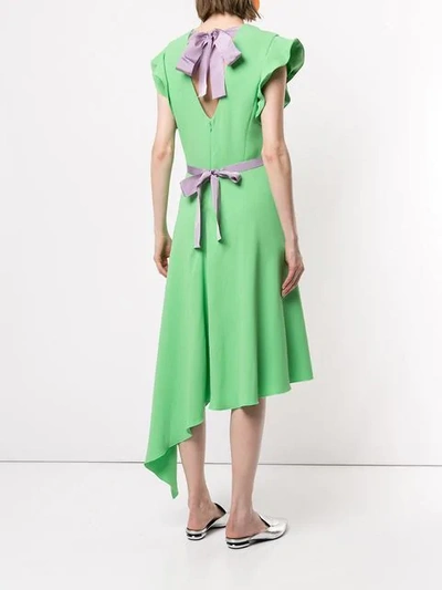 Shop Delpozo Pleated Insert Asymmetric Dress In Green