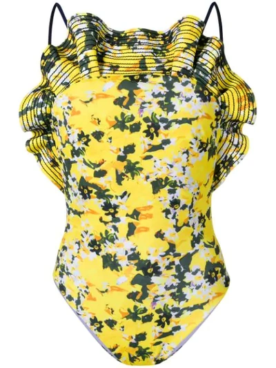 Shop Angelys Balek Ruffle Swimsuit In Yellow