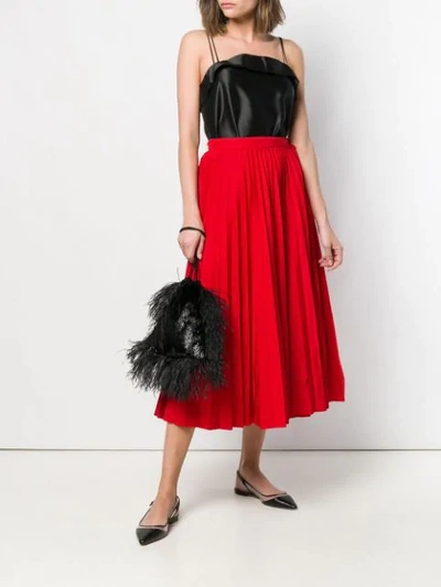 Shop Valentino Midi Pleated Skirt In Red