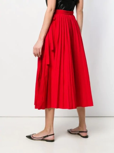 Shop Valentino Midi Pleated Skirt In Red