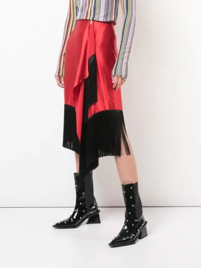 Shop Marques' Almeida Draped Fringed Skirt In Red
