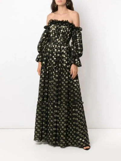 Shop Dolce & Gabbana Off-shoulder Polka Dot Gown In Black