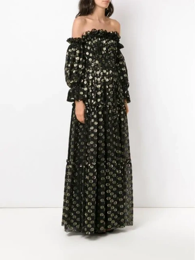 Shop Dolce & Gabbana Off-shoulder Polka Dot Gown In Black