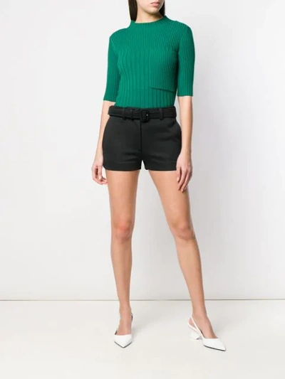 Shop Prada Belted Shorts In Black