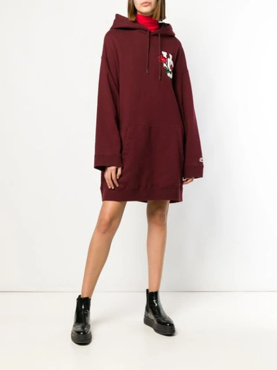 Shop Undercover Embroidered Logo Hoodie Dress In Red