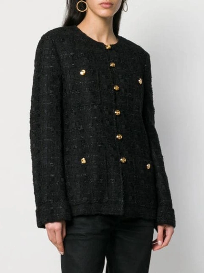 Shop Gucci Tweed Jacket With Horsebit Belt - Black