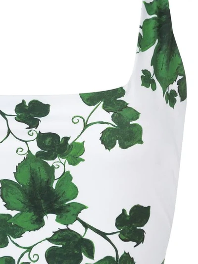 Shop Oscar De La Renta Leaf Print Swimsuit In White
