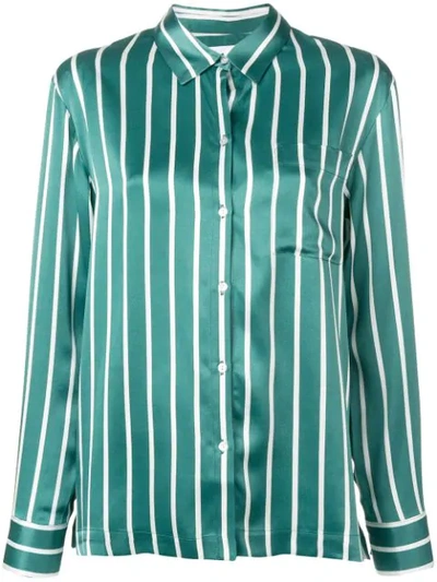Shop Asceno Striped Pj Shirt In Green