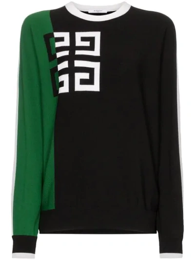 Shop Givenchy Logo Print Two-tone Woollen Blend Jumper In Black