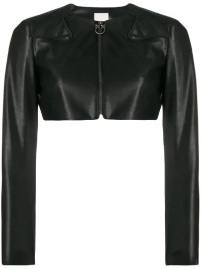 Shop Pinko Cropped Faux Leather Jacket In Black