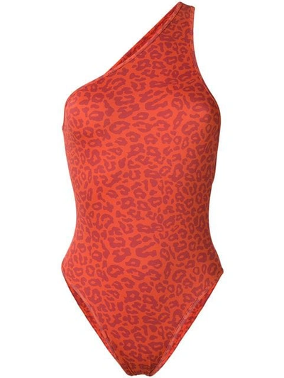 Shop Sian Swimwear Leopard One Shoulder Swimsuit In Orange