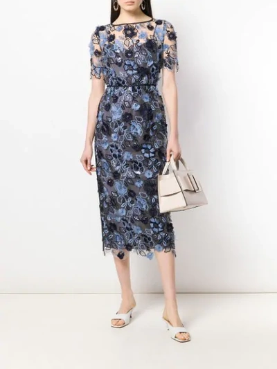 Shop Antonio Marras Floral Embroidered Midi Dress In Blue