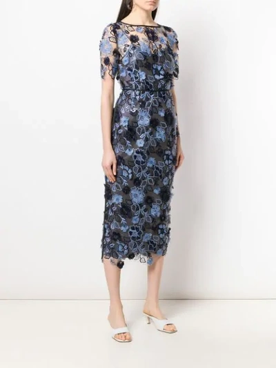 Shop Antonio Marras Floral Embroidered Midi Dress In Blue