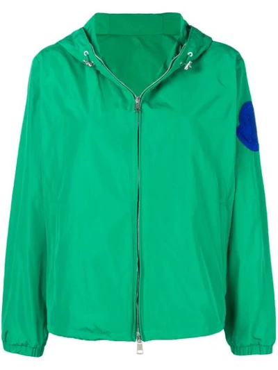 Shop Moncler Logo Patch Windbreaker Jacket In Green