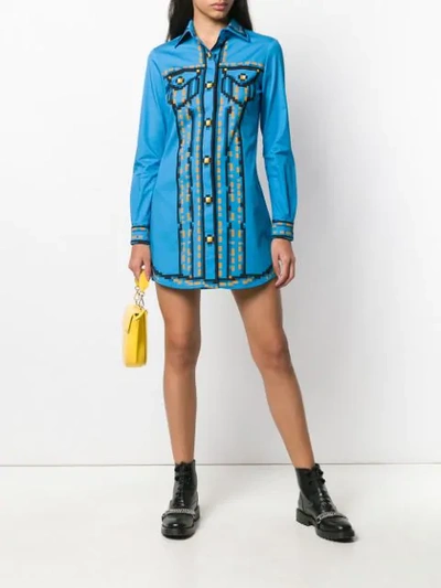 Shop Moschino Pixel-print Shirt Dress In Blue