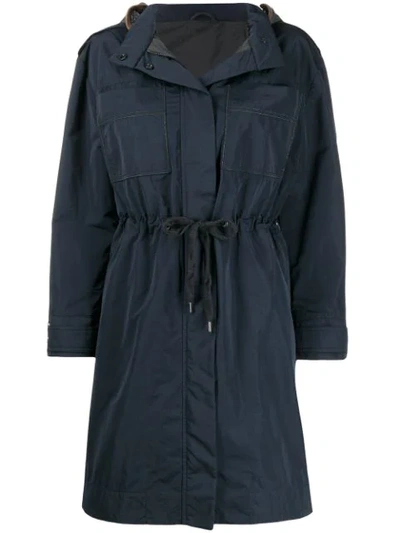 Shop Brunello Cucinelli Embellished Pocket Raincoat In Blue
