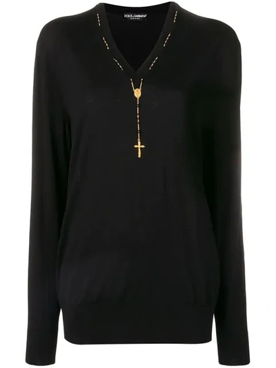 Shop Dolce & Gabbana Rosary Detail Jumper In Black