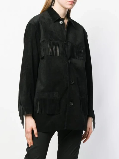 Shop Nili Lotan Fringed Detail Jacket In Black