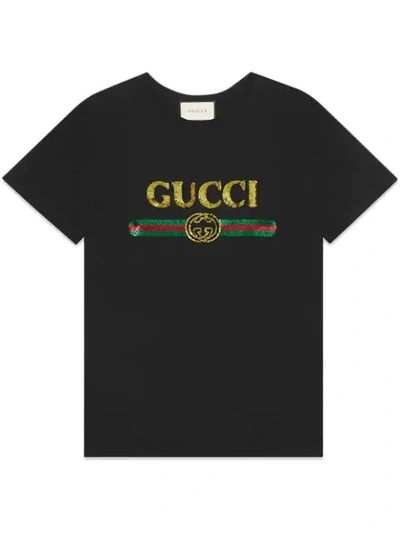 Shop Gucci Oversize T-shirt With Sequin  Logo In Black