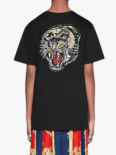 Shop Gucci Oversize T-shirt With Sequin  Logo In Black