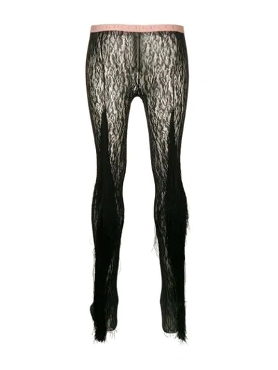 Shop Gucci Fringed Floral Lace Tights In Black