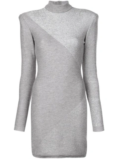 Shop Balmain Structured Shoulder Dress In Grey