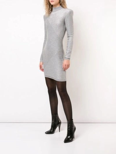 Shop Balmain Structured Shoulder Dress In Grey