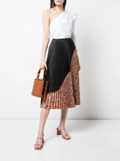 Shop Cedric Charlier Pleated Half-print Skirt In Brown