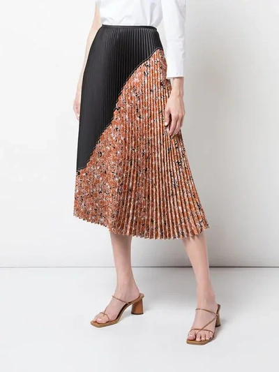 CÉDRIC CHARLIER PLEATED HALF-PRINT SKIRT - 棕色