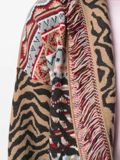 Shop Alanui Animal Print Fringed Cardigan In Brown