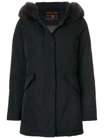 Shop Woolrich Hooded Coat In Black