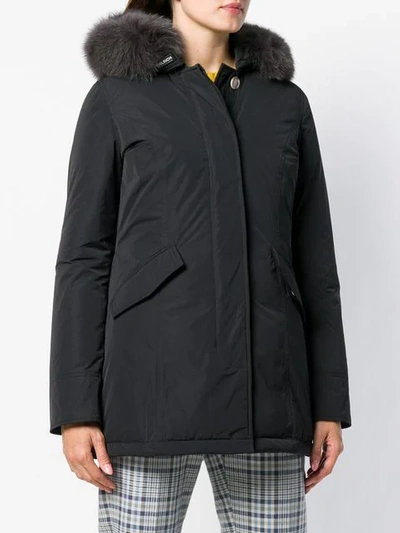 Shop Woolrich Hooded Coat In Black