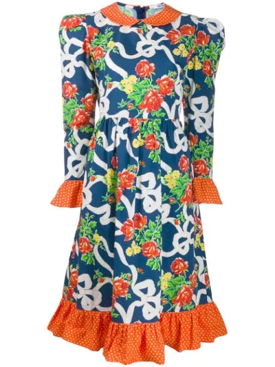 Shop Batsheva Floral Print Dress In Blue