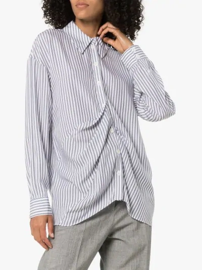 Shop Tibi Gathered-front Striped Shirt In Blue